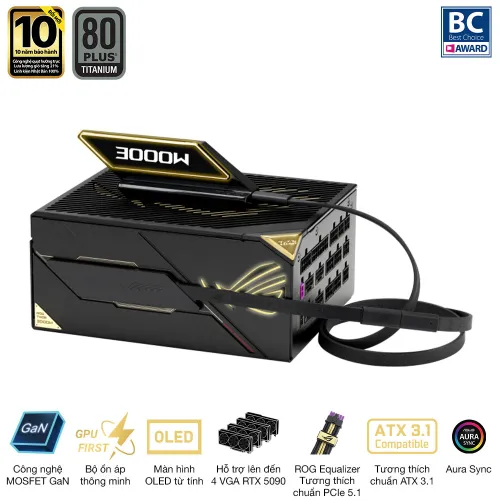 Nguồn máy tính Asus Rog Thor 3000W Titanium III Edition 20 (ATX 3.1/ PCIe 5.1/ 80Plus Titanium/ Full Modular) - ROG-THOR-3000T3-GAMING-EDITION-20
